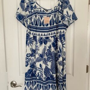 BloomChic Navy and White Tropical Print Dress